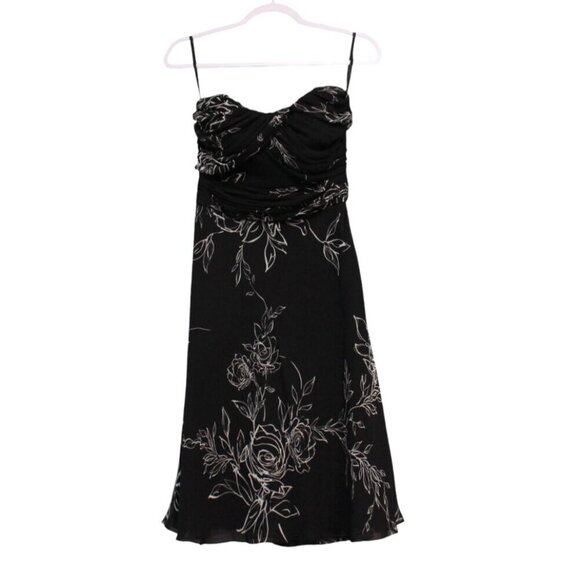 White House Black Market Mini Dress Size 4 Floral Flowy Chiffon Dark Romantic - Picture 1 of 9